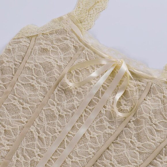 Vintage Inspired Sheer Lace Bustier Tank Top 3P [Brown/Black/Beige] - Picture 7 of 13